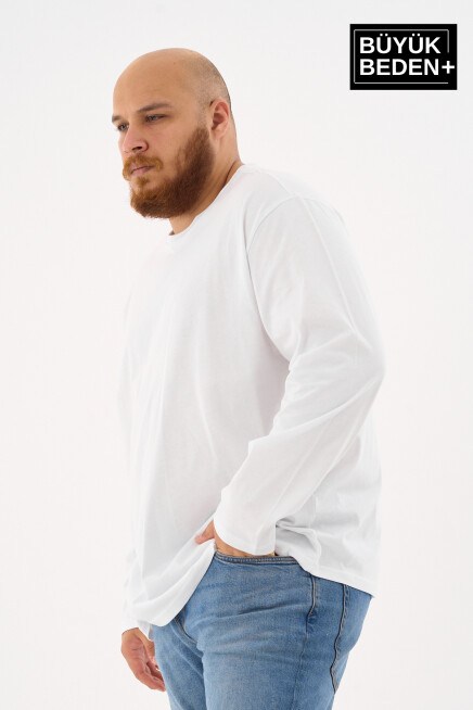 Erkek Büyük Beden Uzun Kollu 2 İplik Bisiklet Yaka Tişört