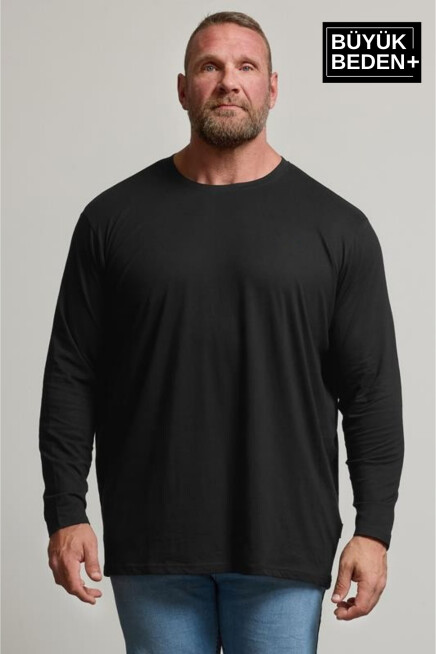 Erkek Büyük Beden Uzun Kollu 2 İplik Bisiklet Yaka Tişört