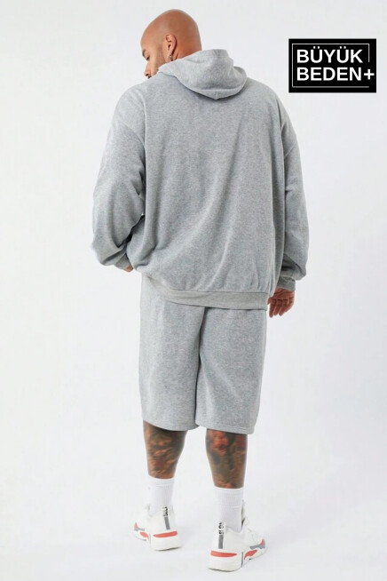 Erkek El Yazılı Brooklyn Baskılı Büyük Beden İnce Kapşonlu Swatshırt SPR25BSW58