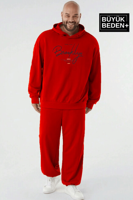 Erkek El Yazılı Brooklyn Baskılı Büyük Beden İnce Kapşonlu Swatshırt SPR25BSW58