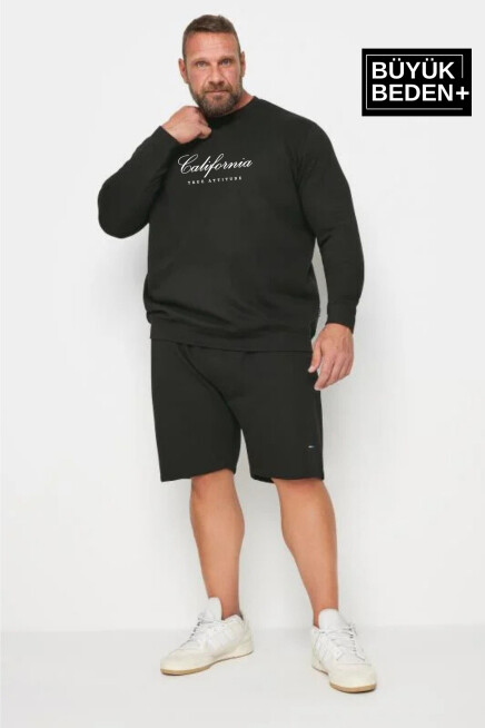 Erkek El Yazılı California Baskılı Büyük Beden İnce Bisiklet Yaka Swatshırt SPR25BSW63