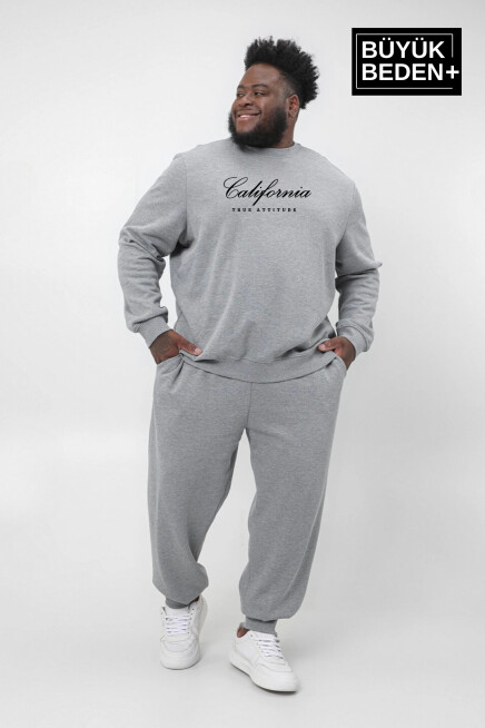 Erkek El Yazılı California Baskılı Büyük Beden İnce Bisiklet Yaka Swatshırt SPR25BSW63