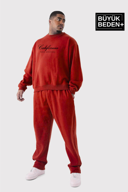 Erkek El Yazılı California Baskılı Büyük Beden İnce Bisiklet Yaka Swatshırt SPR25BSW63