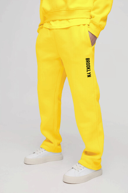 Erkek İçi Polarlı 3 iplik Kalın Brooklyn Baskılı Eşofman Altı SPR25EA70