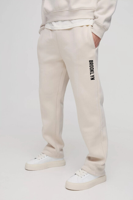 Erkek İçi Polarlı 3 iplik Kalın Brooklyn Baskılı Eşofman Altı SPR24EA70