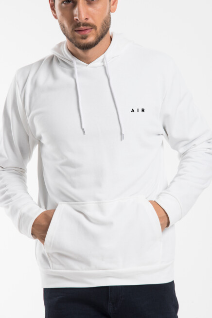 Erkek Kapşonlu Rahat Kalıp İnce AR Baskılı Swetashırt spr24sw122