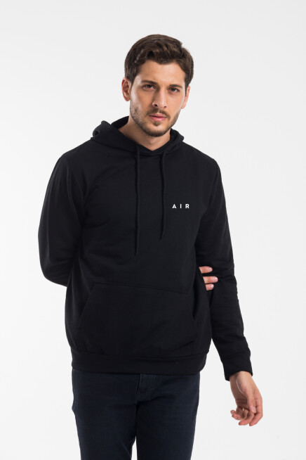 Erkek Kapşonlu Rahat Kalıp İnce AR Baskılı Swetashırt spr24sw122