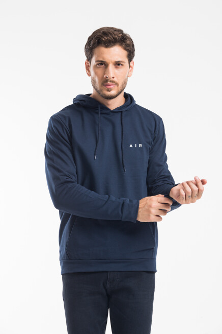 Erkek Kapşonlu Rahat Kalıp İnce AR Baskılı Swetashırt spr24sw122