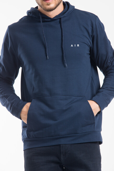 Erkek Kapşonlu Rahat Kalıp İnce AR Baskılı Swetashırt spr24sw122