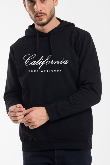 Erkek Kapşonlu Rahat Kalıp İnce El Yazılı Californıa Baskılı Swetashırt spr24sw121