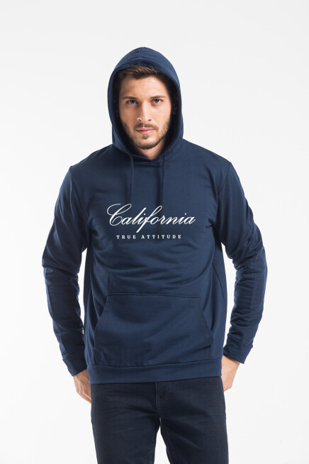 Erkek Kapşonlu Rahat Kalıp İnce El Yazılı Californıa Baskılı Swetashırt spr24sw121