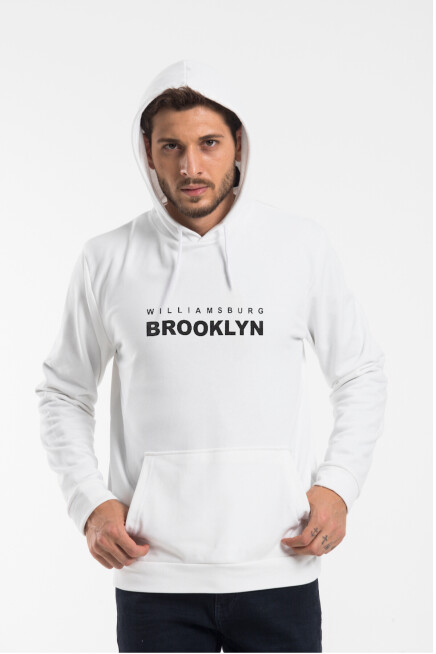 Erkek Kapşonlu Rahat Kalıp İnce Wıllamsburg Brooklyn Baskılı Swetashırt spr24sw123