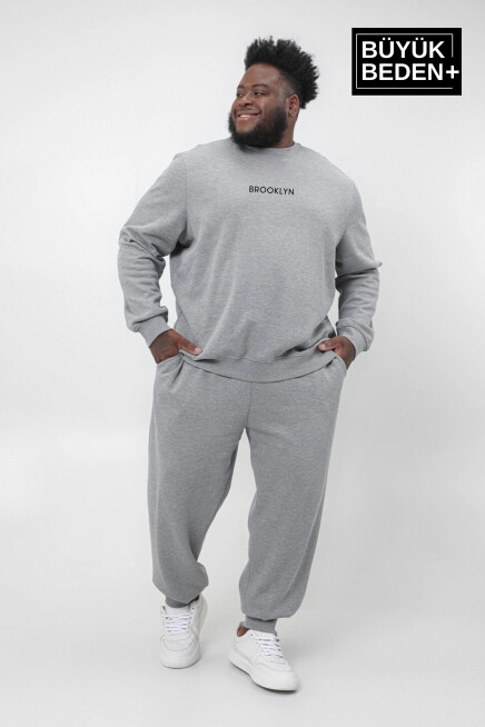 Erkek Orta Brooklyn Baskılı Büyük Beden İnce Bisiklet Yaka Swatshırt SPR25BSW60