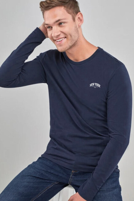 Erkek Uzun Kollu New York Baskılı Baskılı Tshırt SPR25TS37