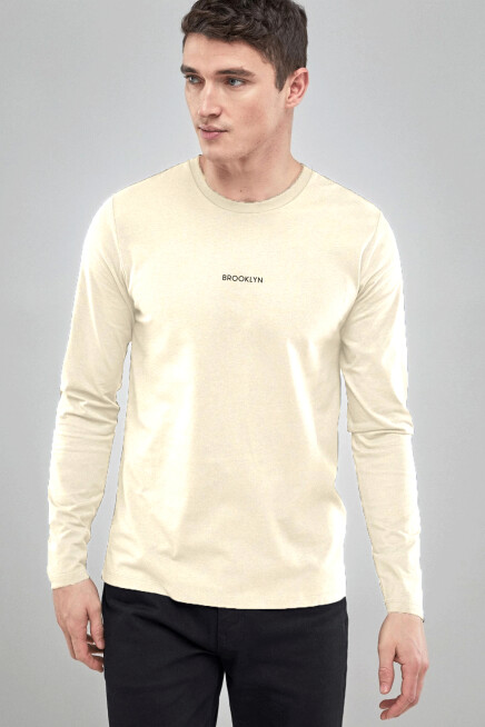 Erkek Uzun Kollu Orta Brooklyn Baskılı Tshırt SPR25TS40