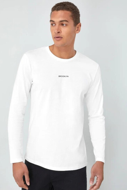 Erkek Uzun Kollu Orta Brooklyn Baskılı Tshırt SPR25TS40