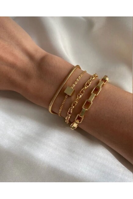 Gold Küp Detaylı 4lü Kombin Bileklik Seti – Ayarlanabilir Şık Tasarım SPRTAKI100