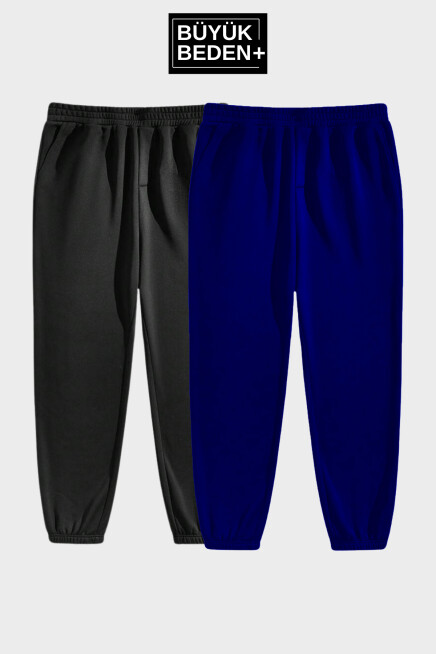 Ikili Eşofman Büyük Beden Lastik Paça İnce Eşofman Altı SPR25BEA51-2