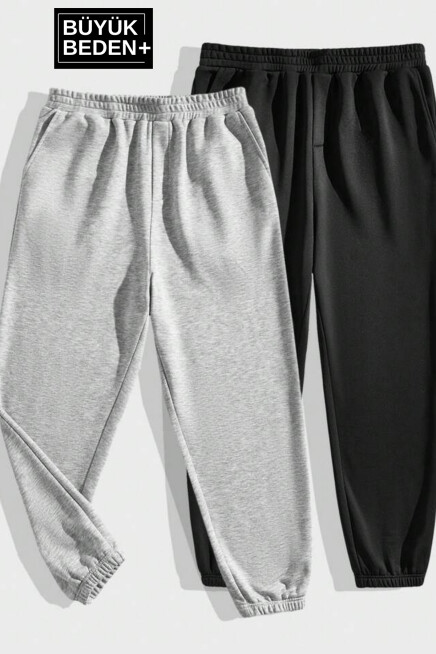 Ikili Eşofman Büyük Beden Lastik Paça İnce Eşofman Altı SPR25BEA51-2