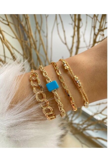 Kadın Altın Kaplama Renk Atmaz Kombin Bileklik Seti SPRTAKI102