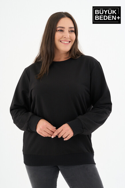 Kadın Büyük Beden Bisiklet Yaka İnce Sweatshirt SPR24BSWK56