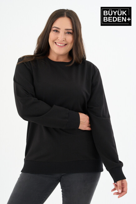 Kadın Büyük Beden Bisiklet Yaka İnce Sweatshirt SPR24BSWK56