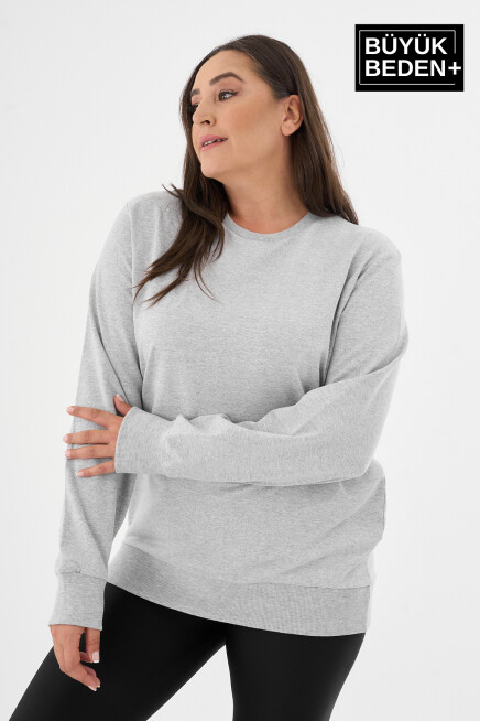 Kadın Büyük Beden Bisiklet Yaka İnce Sweatshirt SPR24BSWK56