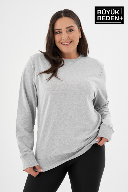 Kadın Büyük Beden Bisiklet Yaka İnce Sweatshirt SPR24BSWK56