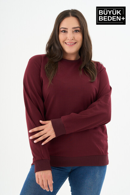 Kadın Büyük Beden Bisiklet Yaka İnce Sweatshirt SPR24BSWK56