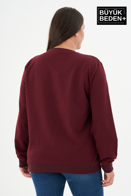 Kadın Büyük Beden Bisiklet Yaka İnce Sweatshirt SPR24BSWK56