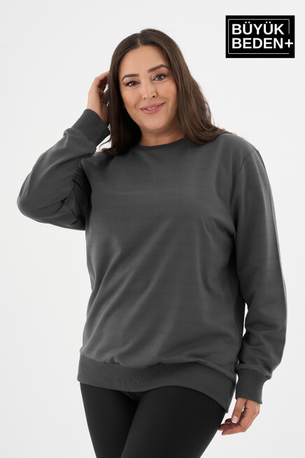 Kadın Büyük Beden Bisiklet Yaka İnce Sweatshirt SPR24BSWK56