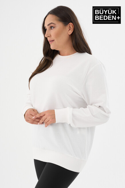 Kadın Büyük Beden Bisiklet Yaka İnce Sweatshirt SPR24BSWK56