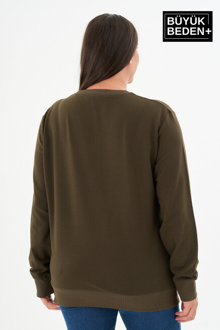 Kadın Büyük Beden Bisiklet Yaka İnce Sweatshirt SPR24BSWK56