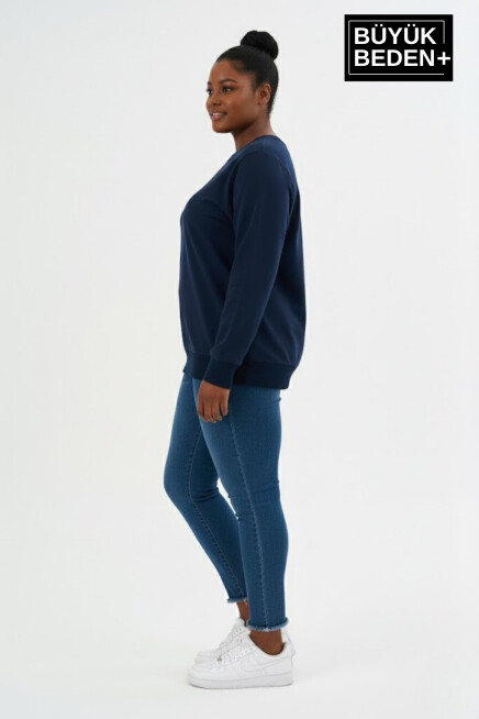 Kadın Büyük Beden Bisiklet Yaka Kollar ve Etek Ribanalı İnce Sweatshirt SPR26BSWK956