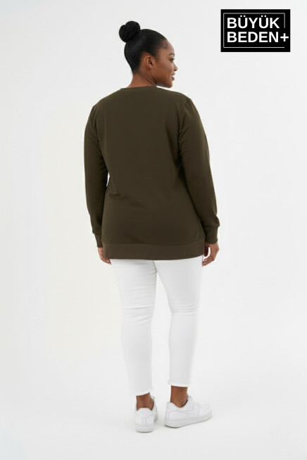 Kadın Büyük Beden Bisiklet Yaka Kollar ve Etek Ribanalı İnce Sweatshirt SPR26BSWK956