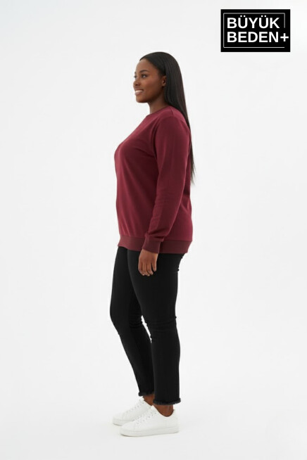 Kadın Büyük Beden Bisiklet Yaka Kollar ve Etek Ribanalı İnce Sweatshirt SPR26BSWK956