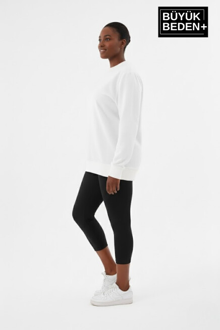 Kadın Büyük Beden Bisiklet Yaka Kollar ve Etek Ribanalı İnce Sweatshirt SPR26BSWK956