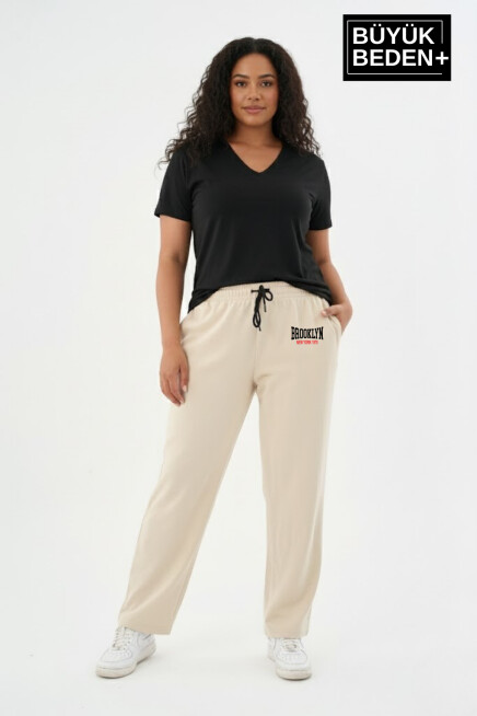 Kadın Büyük Beden BROOKLYN 1970 Baskılı Paça Reçme ince Eşofman Altı SPR26EAK952-3