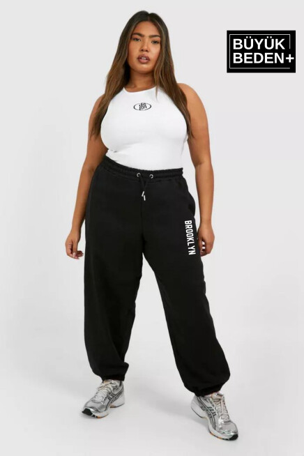 Kadın Büyük Beden Paça Lastikli Brooklyn Baskılı İnce Eşofman Altı SPR25EAK53