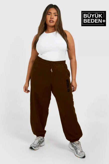 Kadın Büyük Beden Paça Lastikli Brooklyn Baskılı İnce Eşofman Altı SPR25EAK53