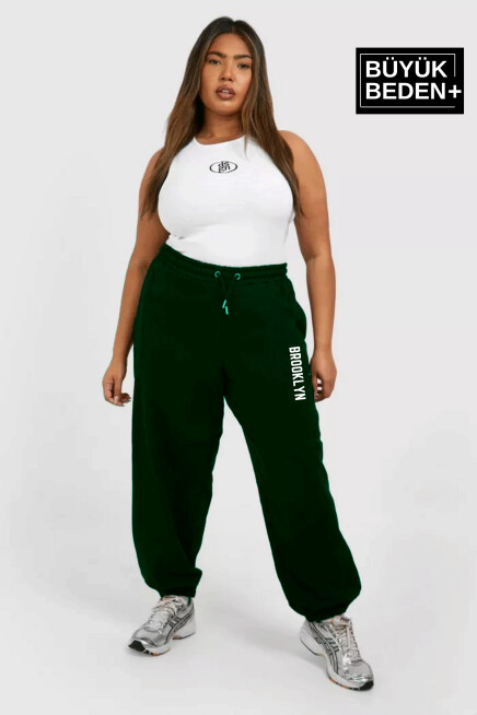 Kadın Büyük Beden Paça Lastikli Brooklyn Baskılı İnce Eşofman Altı SPR25EAK53