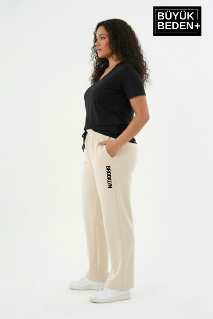 Kadın Büyük Beden BROOKLYN Baskılı Rahat Kesim Paça Reçme İnce Eşofman Altı SPR26EAK952-2