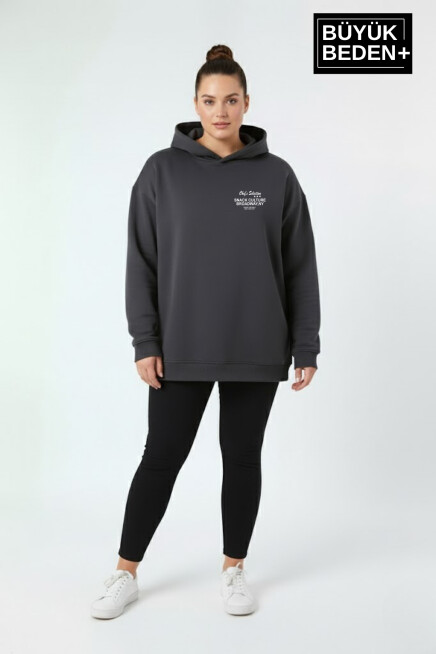 Kadın Büyük Beden Chef Baskılı Kapüşonlu Rahat Kalıp Sweatshirt SPR26BSWK966