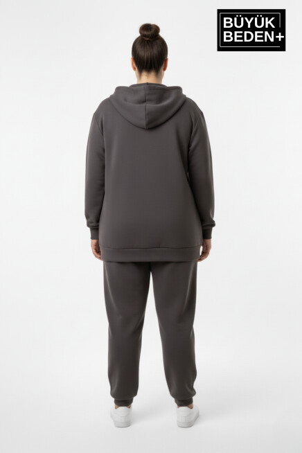 Kadın Büyük Beden Fermuarlı Kapüşonlu New York Baskılı Sweatshirt Hırka SPR26BHR923