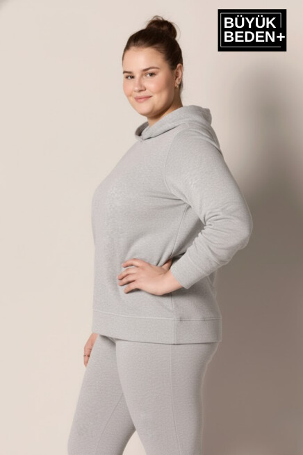 Kadın Büyük Beden Kapşonlu ince Sweatshirt SPR24BSWK57