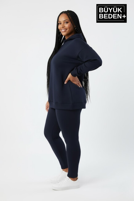 Kadın Büyük Beden Kapşonlu ince Sweatshirt SPR24BSWK57