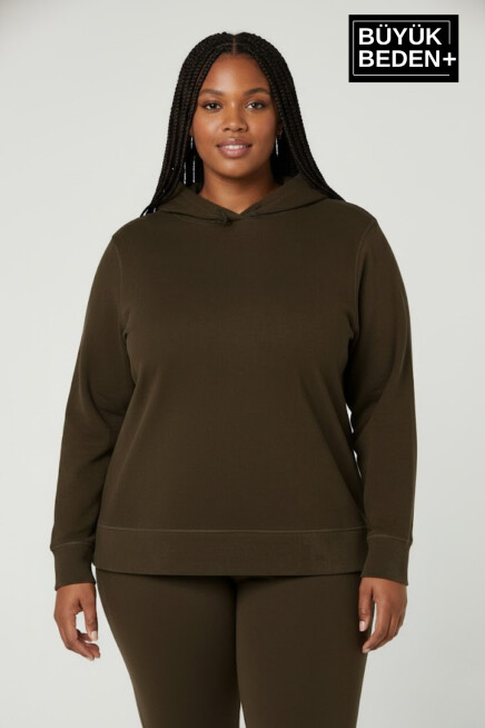 Kadın Büyük Beden Kapşonlu ince Sweatshirt SPR24BSWK57