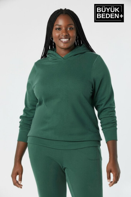 Kadın Büyük Beden Kapşonlu ince Sweatshirt SPR24BSWK57