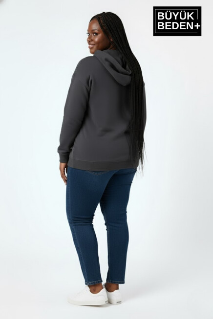Kadın Büyük Beden Kapşonlu ince Sweatshirt SPR24BSWK57