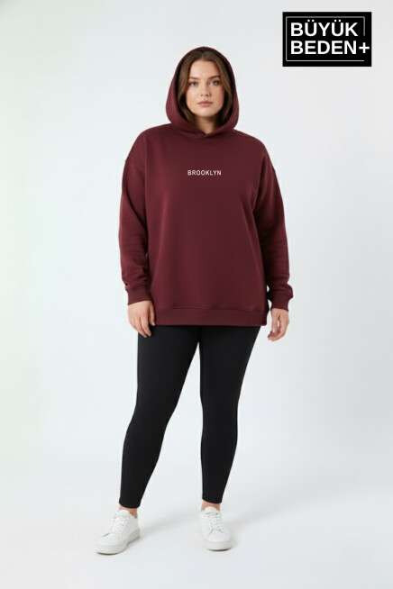 Kadın Büyük Beden Kapüşonlu Brooklyn Baskılı Sweatshirt SPR26BSWK961